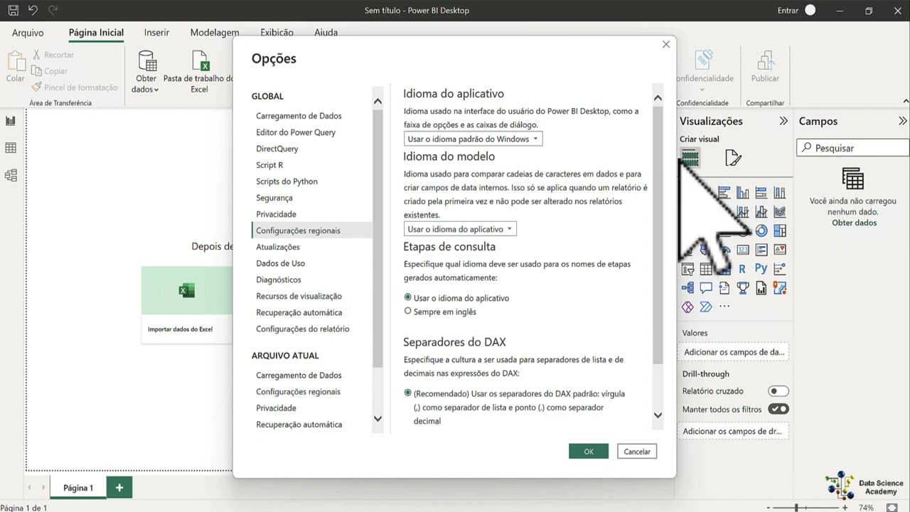Explorando a Interface do Power BI Desktop - Opções e Configurações