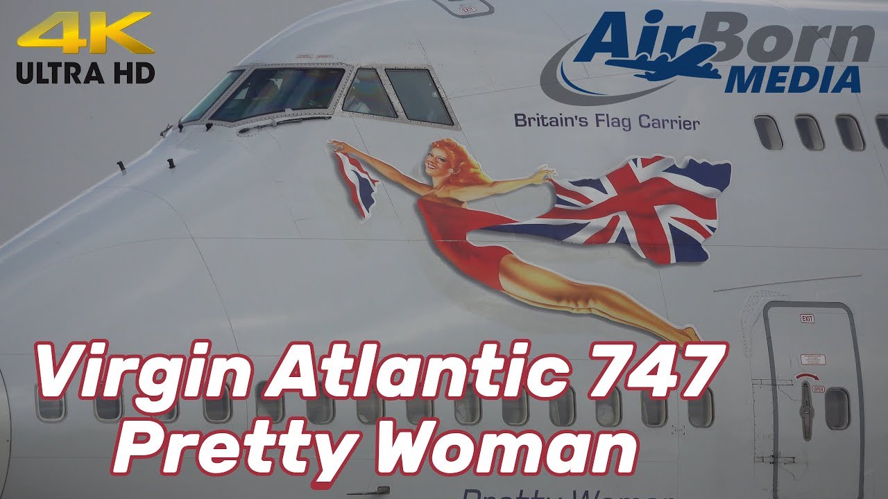 Virgin Atlantic 747 G -VROY Pretty Woman Landing Take-Off Manchester Airport 4K Plane Spotting