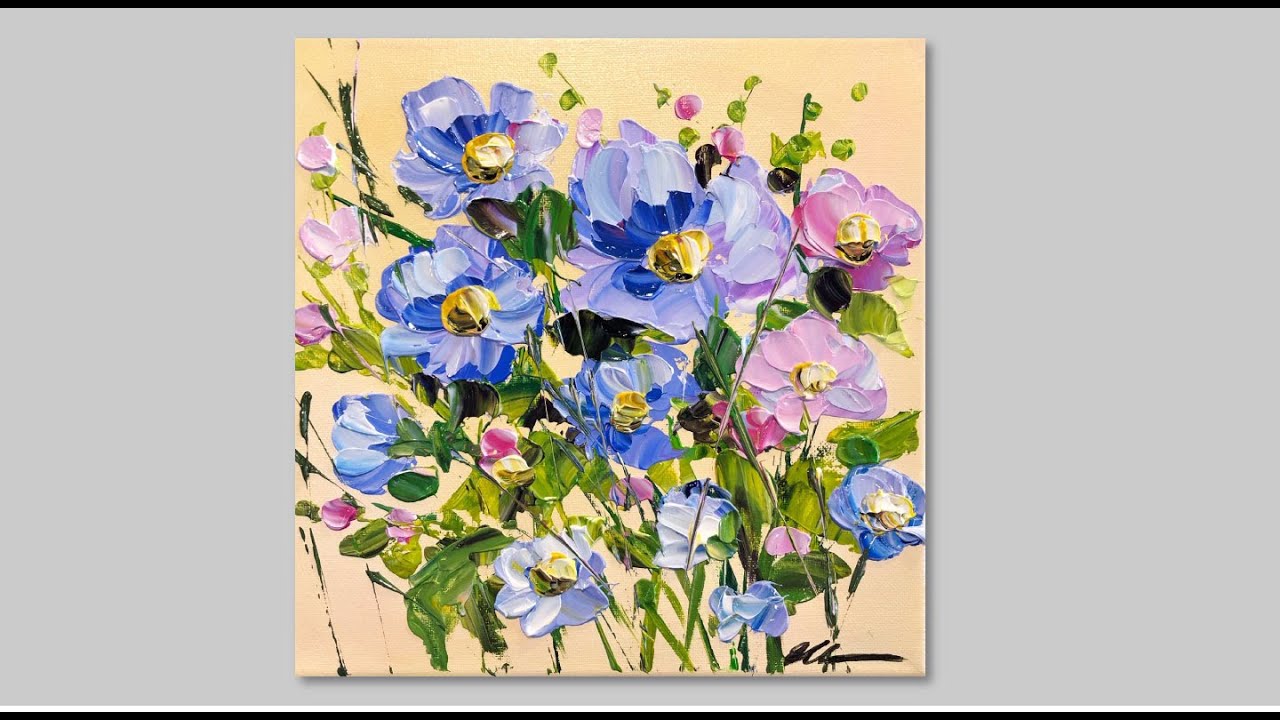 Abstract Acrylic Purple Floral / Palette Knife painting techniques