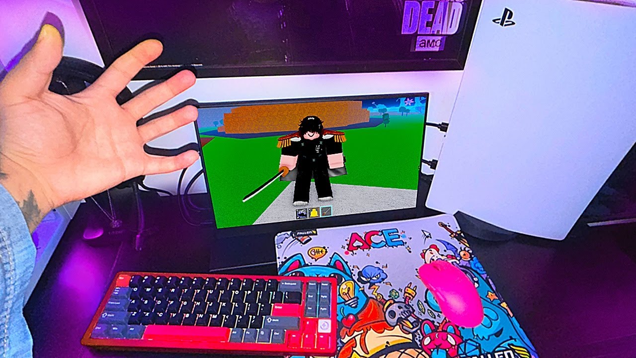 Coloquei teclado e Mouse no PS5 para jogar Roblox kkkk