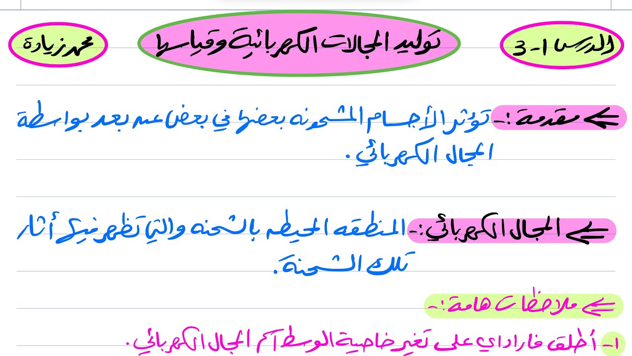 شرح درس توليد المجالات الكهربائية وقياسها فيزياء ثالث ثانوي 1445