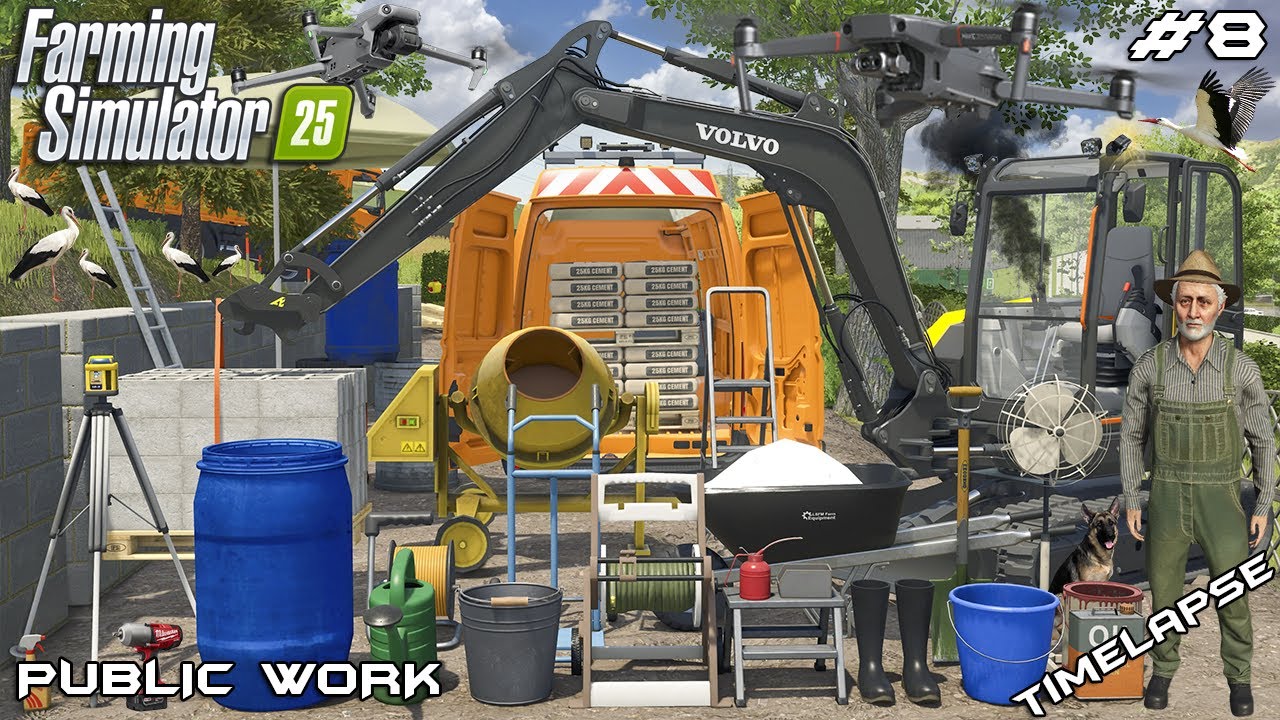 BUILDING PROCESS: MATERIAL HANDLING & BRICK WALL BUILD | PUBLIC WORK | Farming Simulator 25 | EP 8