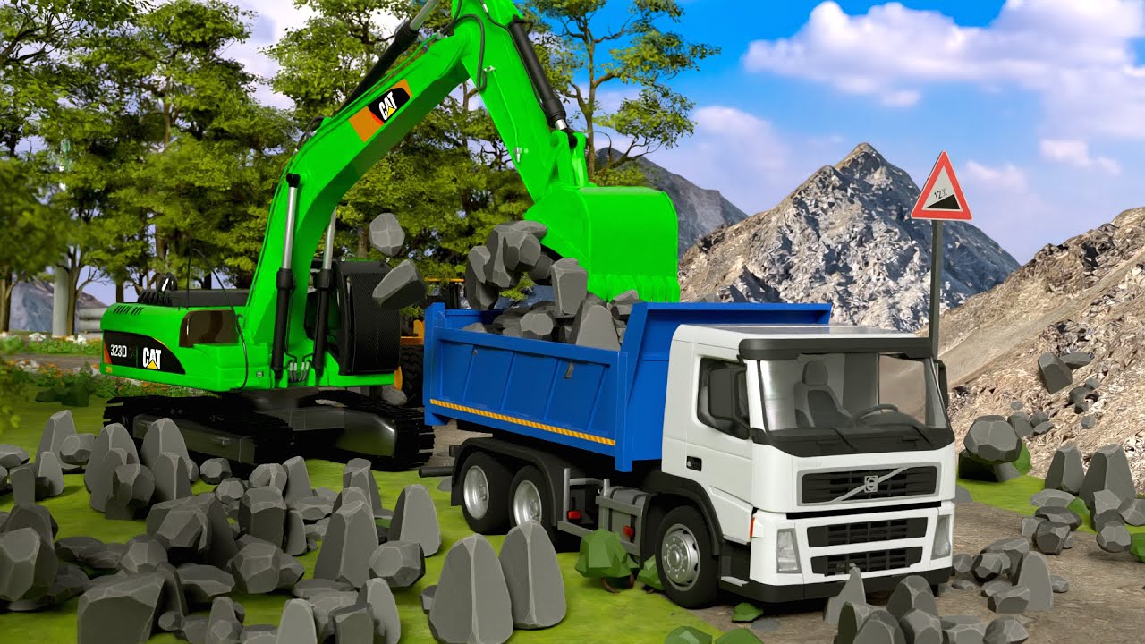 🚚 Excavator Loads Massive Rocks into Dump Truck  Mountain Construction 3D 💪