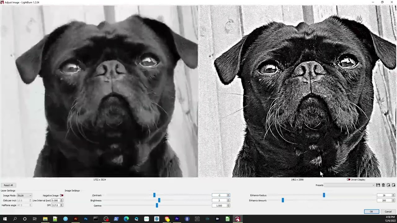 LightBurn -  How To Process Photo in LightBurn to Engrave on some Bass Wood (BPM) BORAX PAINT METHOD