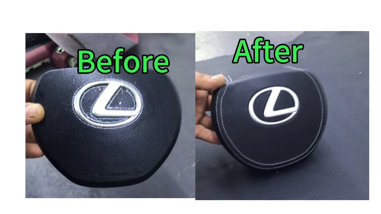 Lexus GS 350 steering airbag upholstery with leather stitching 🧵 #restoration #airbag