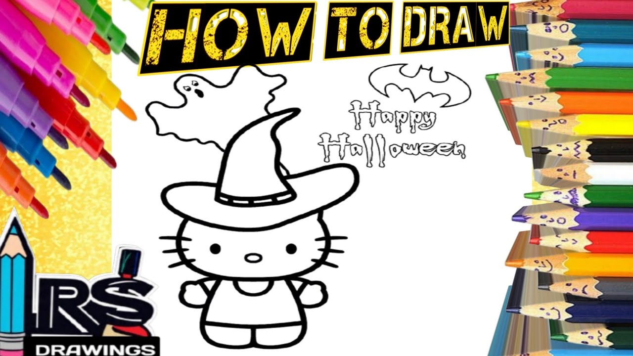Как нарисовать милую Hello Kitty на Хэллоуин 🎃👻🍬: урок рисования, раскрашивания и живописи для де...