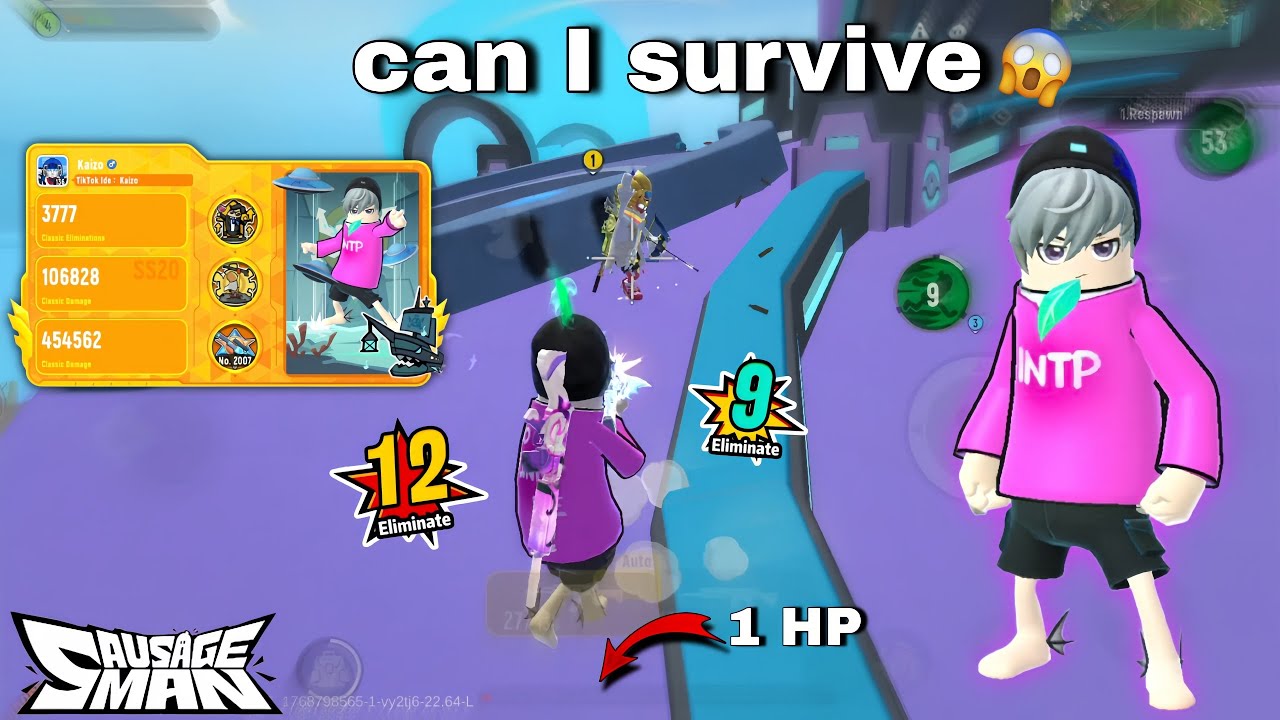 1 HP Can I Survive 😨 Full Rush Game Play Pro Lobby | Kaizo Sausage Man 