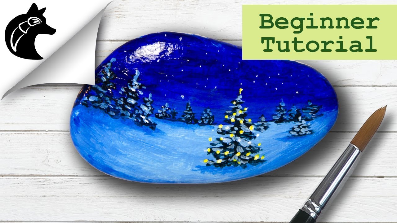 Rock Painting Tutorial For Beginners Winter Landscape