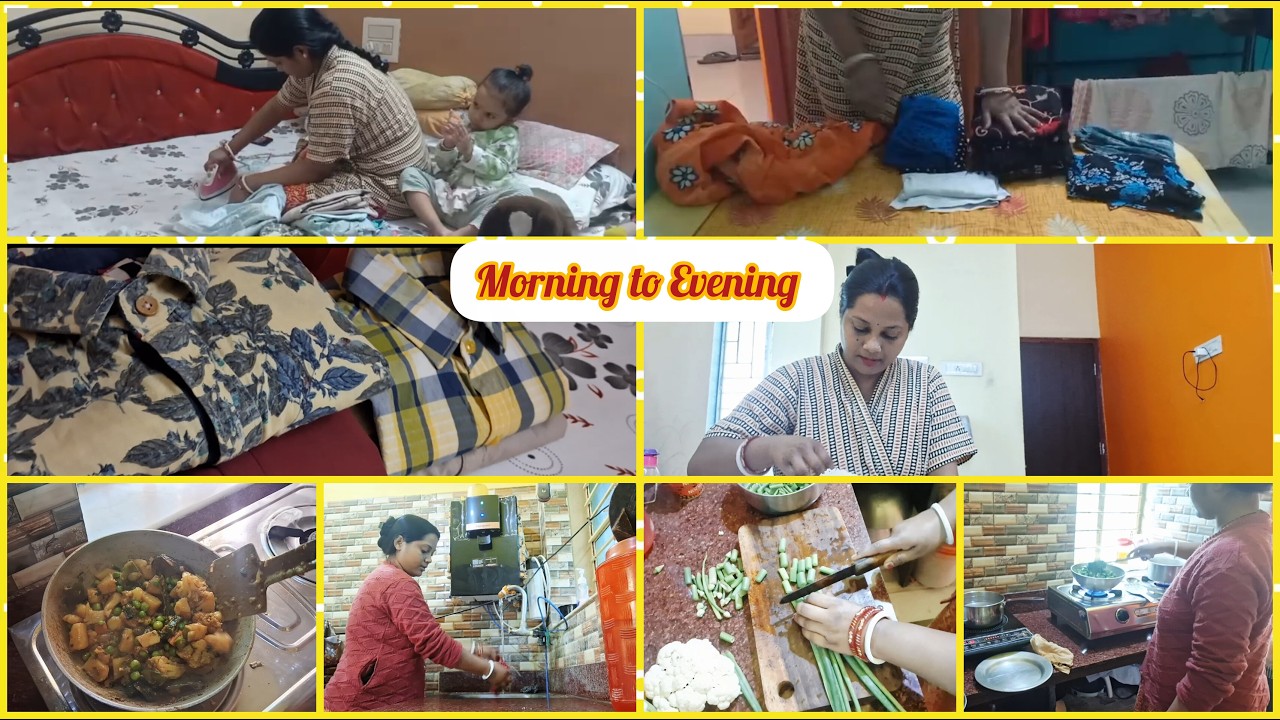 🌄সকালে উঠে স্নান-পুজো, রান্না, বাচ্চা সামলে 1টার মধ্যে lunch সেরে আবার evening এর কিছু কাজ করলাম✅️