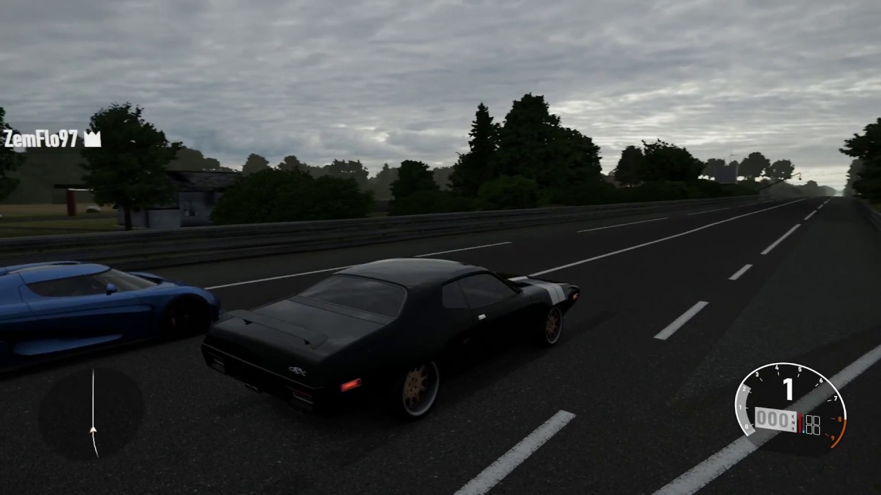 Forza 7 Drag race: F&F Plymouth GTX vs Koenigsegg Regera