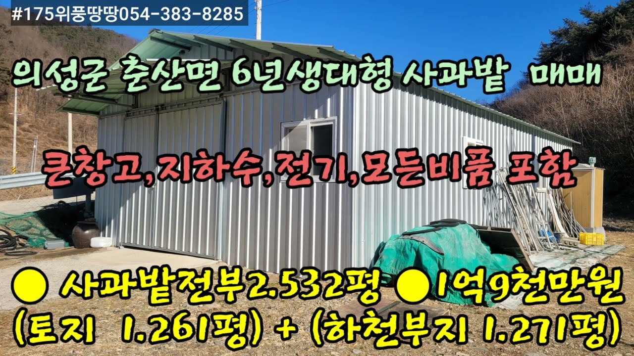 #175경북위풍땅땅        의성군춘산면금오리대형부사사과밭매매지하수,큰창고,전기토지전부2.532평(8.370m²)1억9천만원