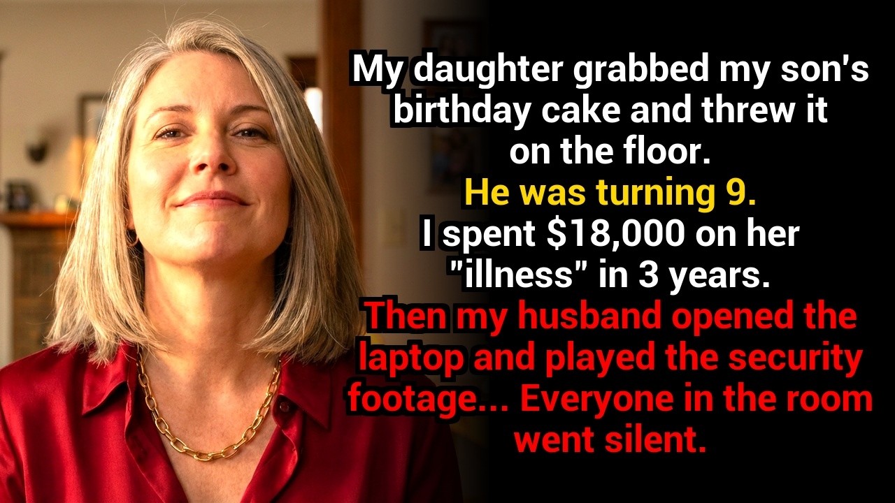 My daughter grabbed my son’s cake and threw it on the floor, then my husband played the security vid