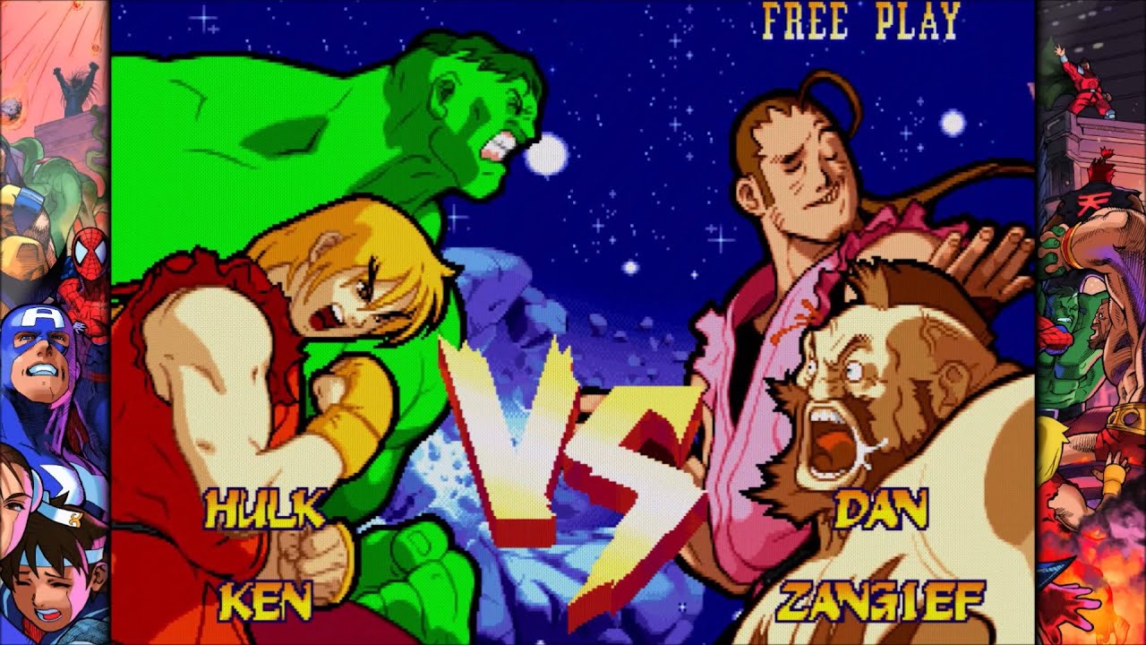 Marvel Super Heroes vs Street Fighter - Ken & Hulk Arcade Gameplay
