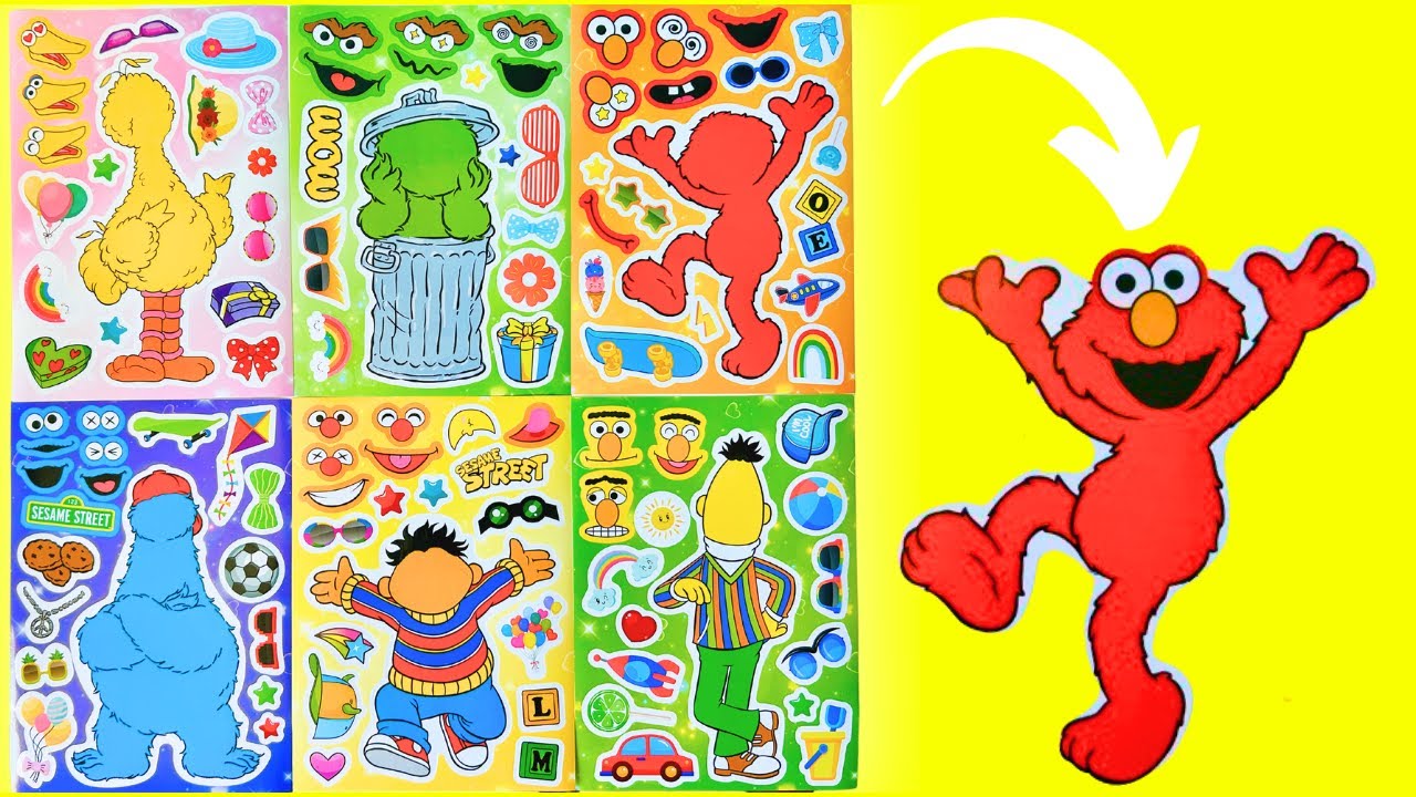 Sesame Street! DIY Make a Face Stickers with Elmo, Cookie Monster, Big Bird | Toddler Sticker Book