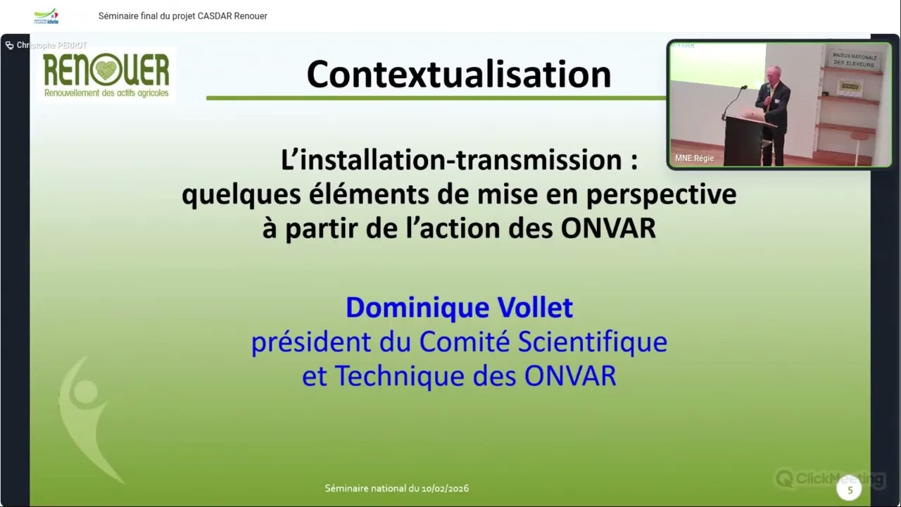 Séminaire final du projet CASDAR Renouer - Renouvellement des actifs agricoles - partie 1