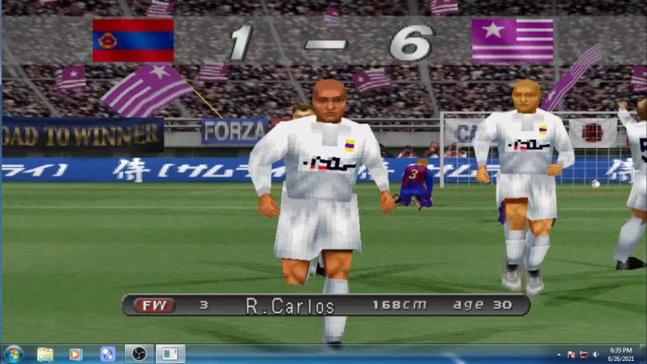 Winning Eleven 2002 Playstation 1, Real Madrid vs Barcelona (Roberto Carlos as a striker 🤣🤣🤣)