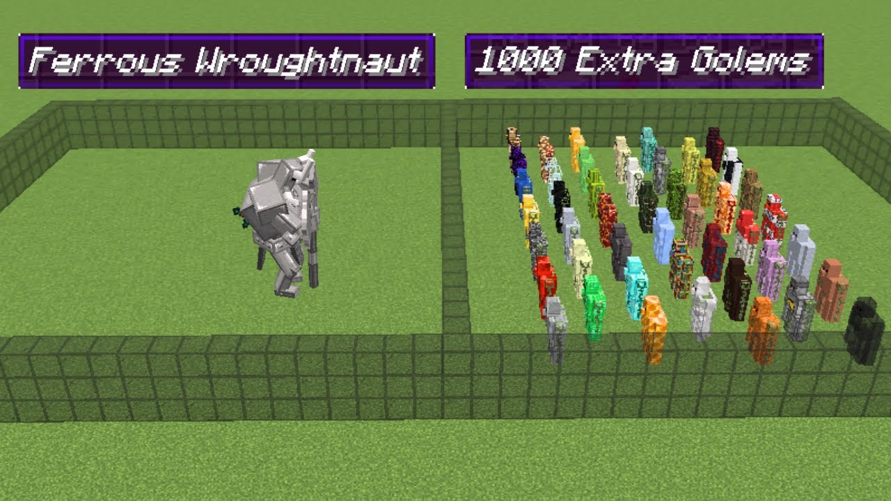 1000 extra golems vs 1 ferrous wroughtnaut | Minecraft Mob Battle