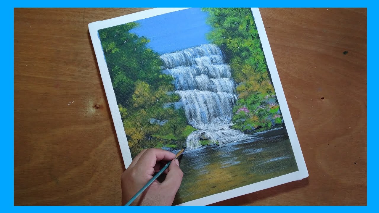 Como PINTAR una CASCADA con Acrilico PASO a PASO / Waterfall Painting / Pintura Acrilica #018