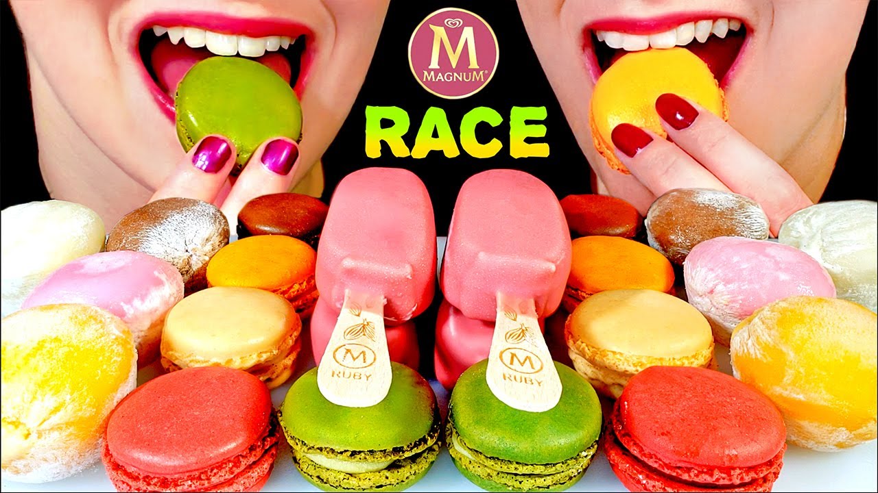 ASMR RUBY MAGNUM RACE, MACARON AND MOCHI RACE, ICE CREAM EATING SOUNDS, LOSER EATS GROSS SUNDAE 먹방