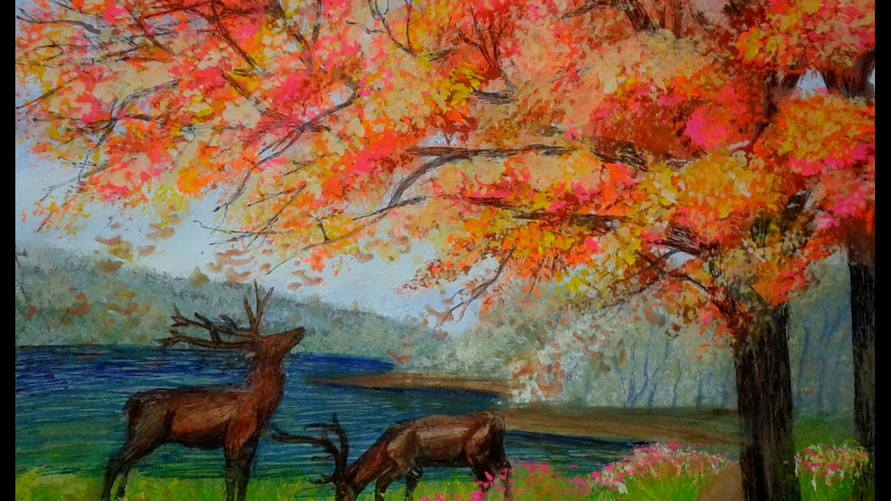Scenery - an autumn tree and deer