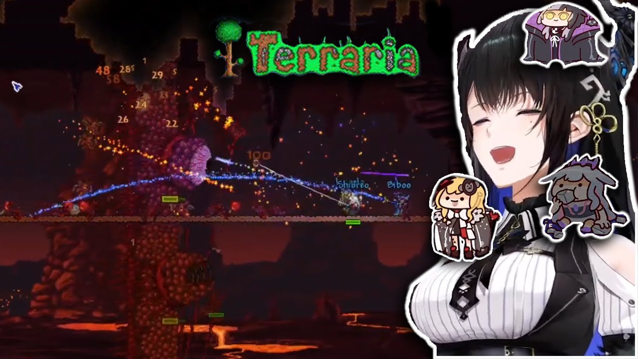 Nerissa, Biboo, Kaela, and Shiori Fight the Wall of Flesh (Terraria Clip)