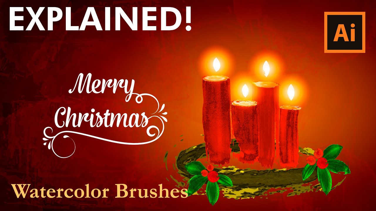 How to draw a Christmas Card with Watercolor Brushes - Illustrator Tutorial