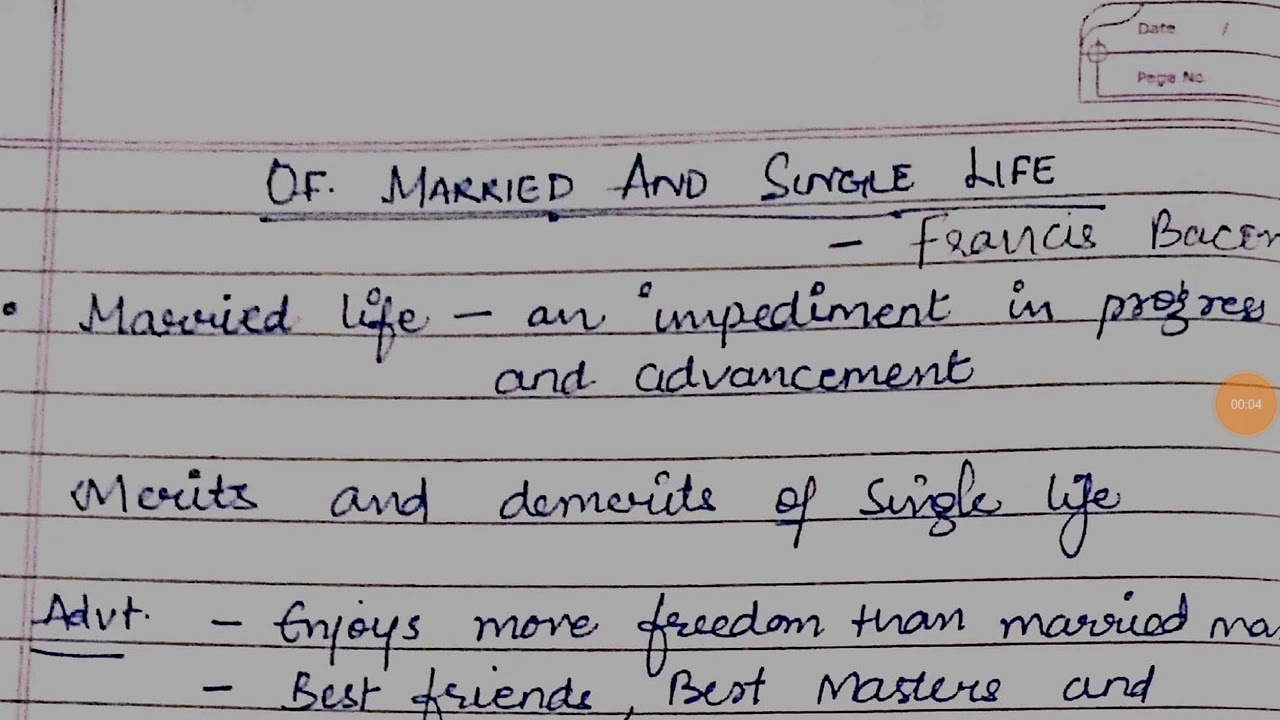 OF MARRIAGE AND SINGLE LIFE BY FRANCIS BACON //explained in hindi//