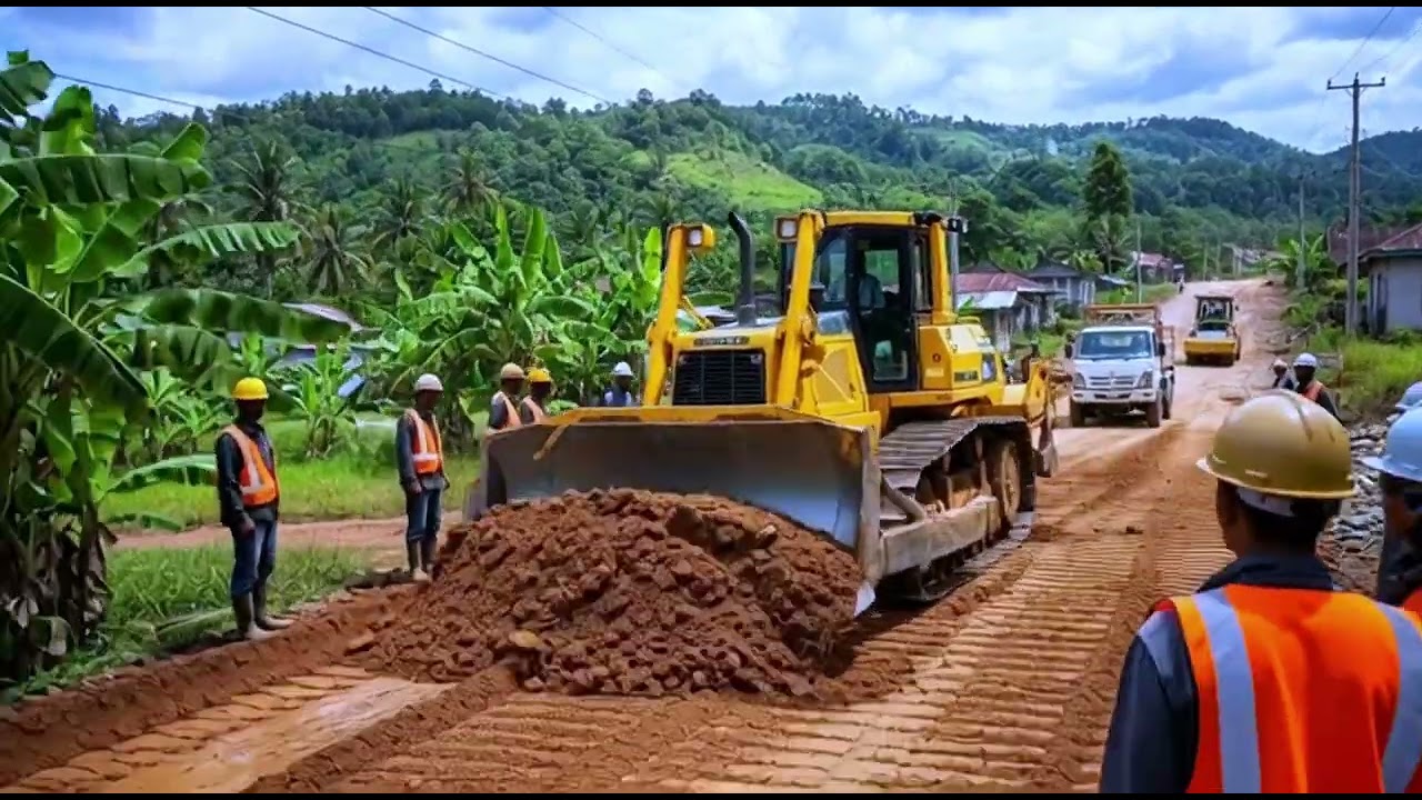 100m Dozer &ndash; Bulldozer Pushing Mountains of Dirt on Rough Road Construction