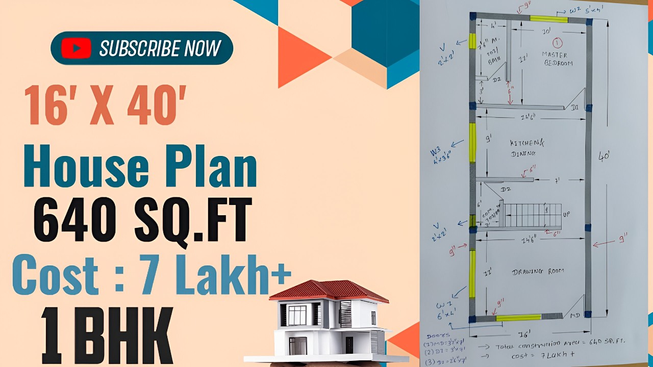 16X40 House Plan|640 Square feet| 1BHKplan|16by40 House Plan in 7Lakh|16*40 Ghar ka Naksha