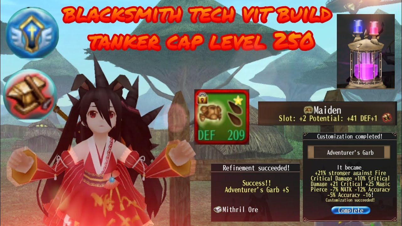 toram online - blacksmith tech vit build tanker level cap 250 6 in 1 make your own armor - yusagi