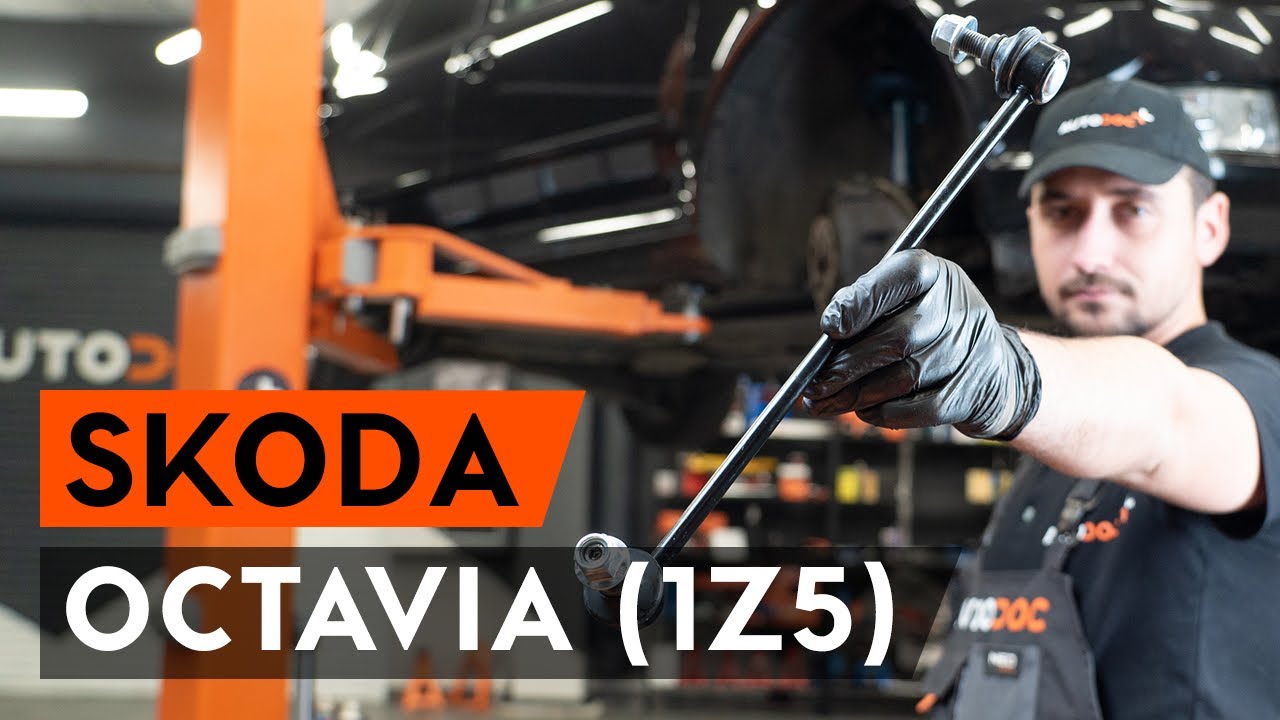 How to change front anti roll bar link / front drop link on OCTAVIA (1Z5) [TUTORIAL AUTODOC]