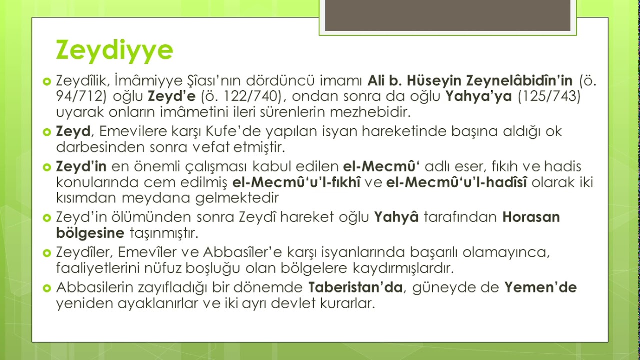 ZEYDİYYE -Mezhepler Tarihi -&Ouml;ABT/DHBT-2020