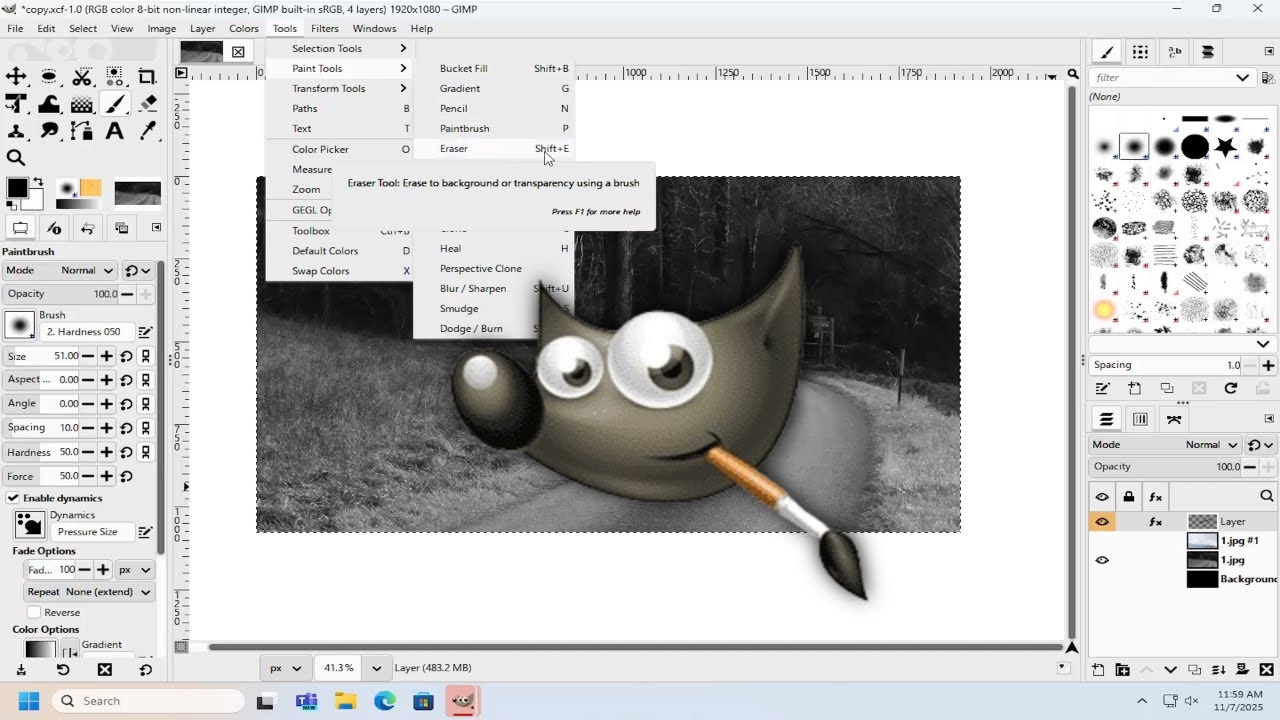 Как получить доступ к инструменту &laquo;Ластик&raquo; в GIMP [Руководство]