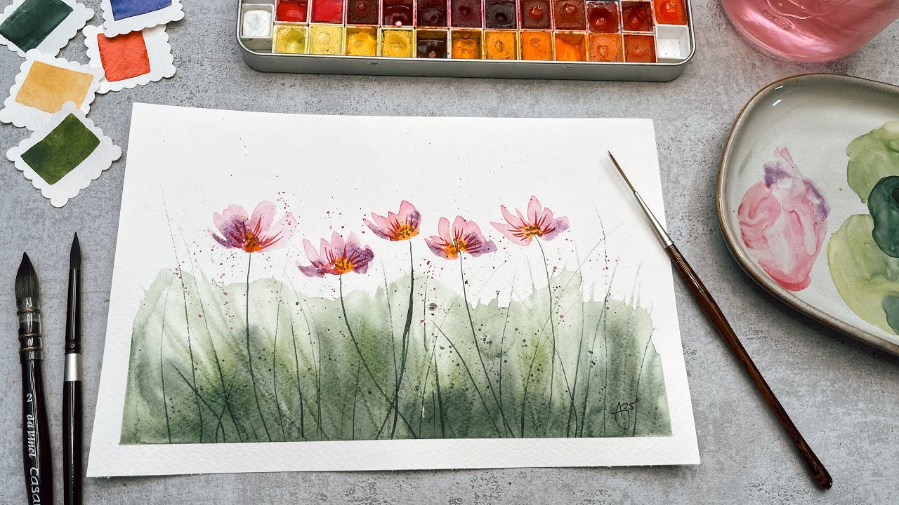 Aquarell malen / Loose Look Blumen / Einfache Idee für Anfänger / Tutorial in Echtzeit