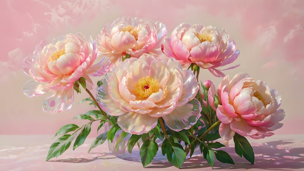 Soft pink peonies in elegant bloom. #tvframeart  #screensaver  #relaxingsound