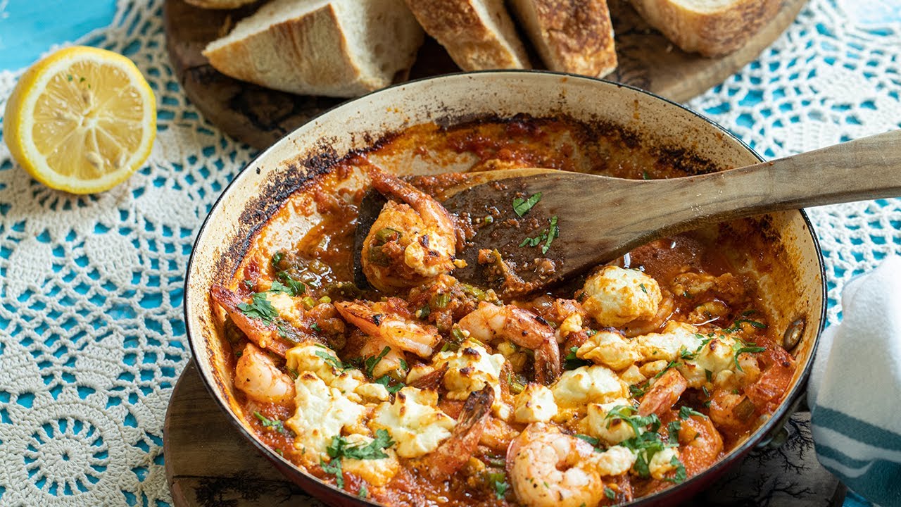 Shrimp Saganaki: Shrimp in a Greek Tomato & Feta Sauce