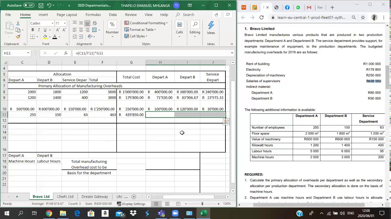 Primary and secondary allocation of Manufacturing overheads ( Departmentalization)By Thapelo Mhlanga