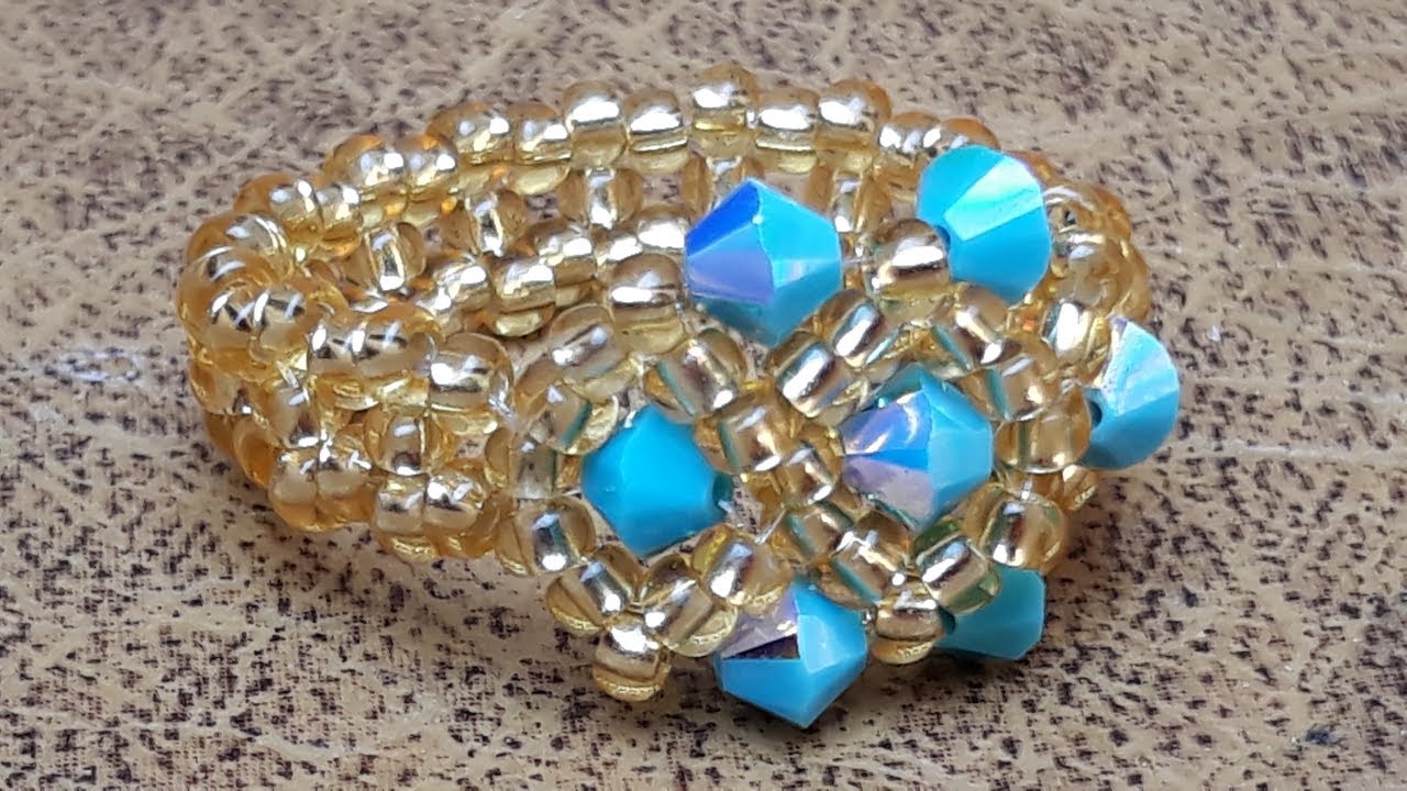 Hermoso Anillo de Cristal y Mostacillas...Clase #221!!!