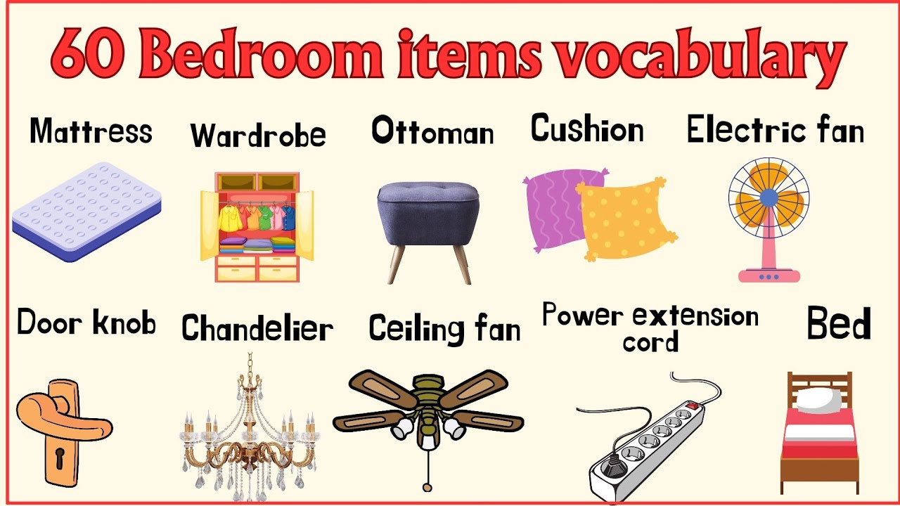 Lesson 21: More than 60 Bedroom Items & Objects names Vocabulary in English #englishvocabulary