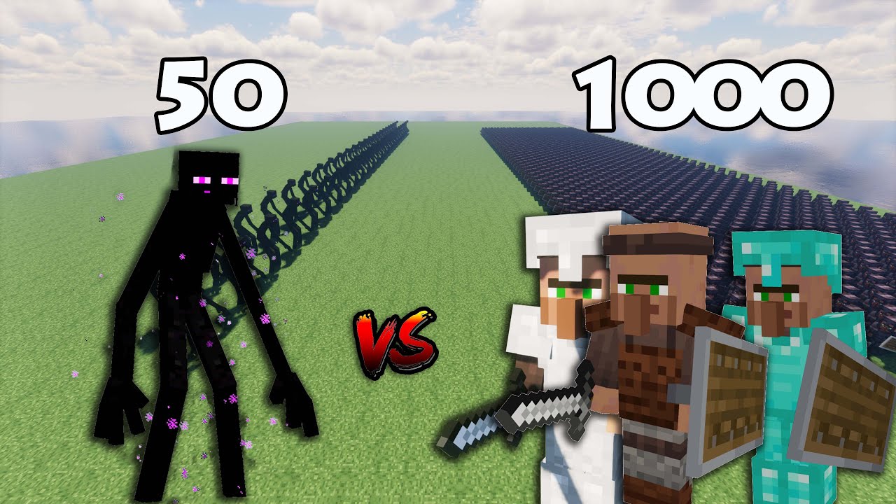 50 Mutant Enderman Vs 1000 Guard Villagers | Minecraft