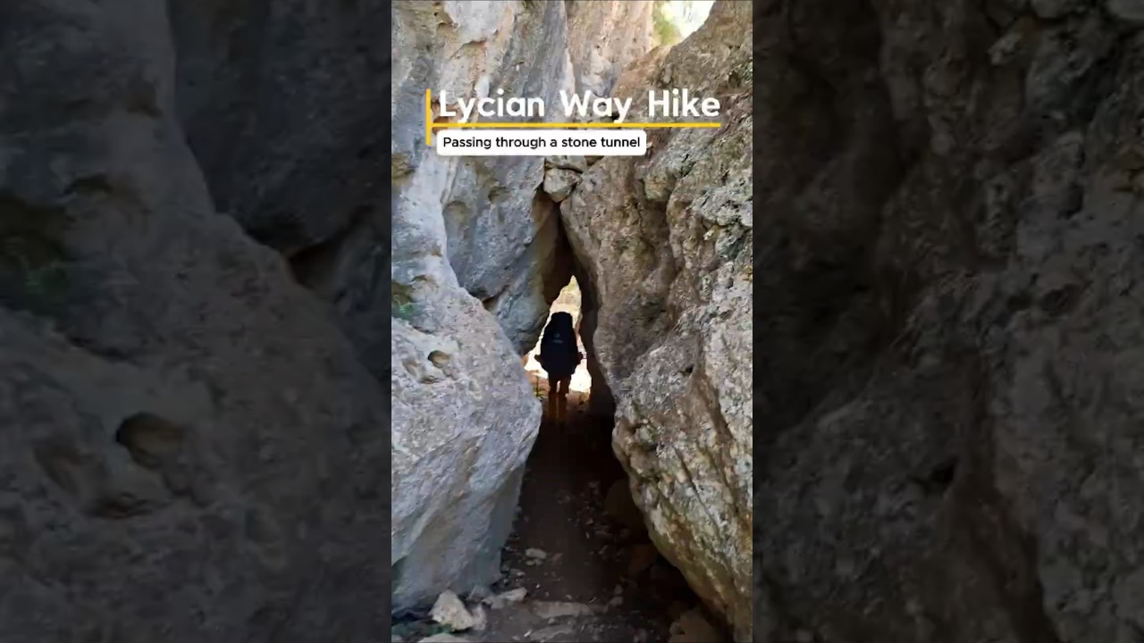 lycian way hike - passing through a stone tunelle 