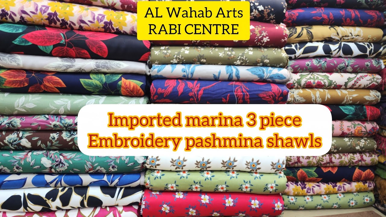 Imported marina print 3 piece // Embroidery pashmina shawls //