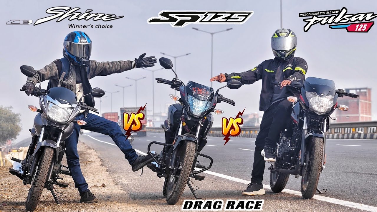 Pulsar 125 Vs Honda SP 125 Vs Honda CB Shine 125 | Drag Race | Race Till Thier Potential 😱