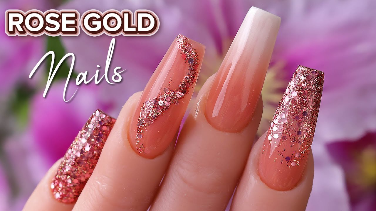 Coffin Acrylic Nails - Rose Gold Nail Design 