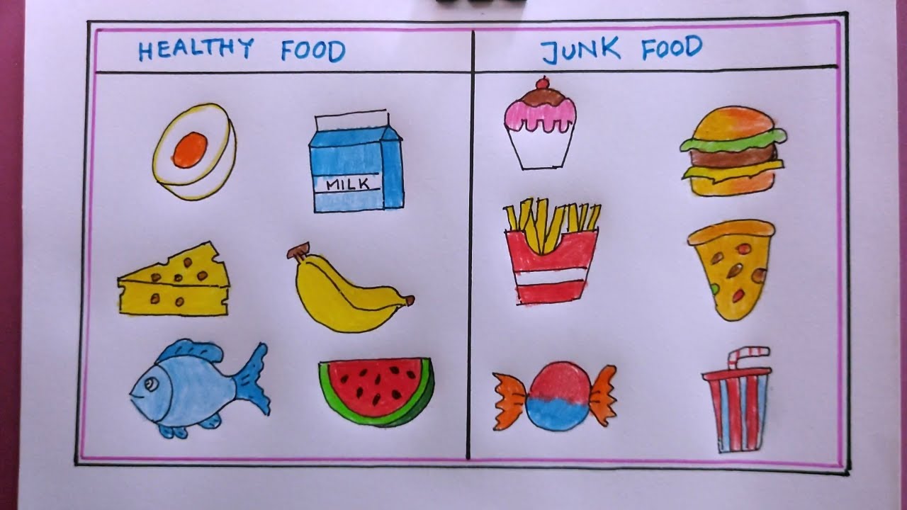 how to draw healthy food and junk food