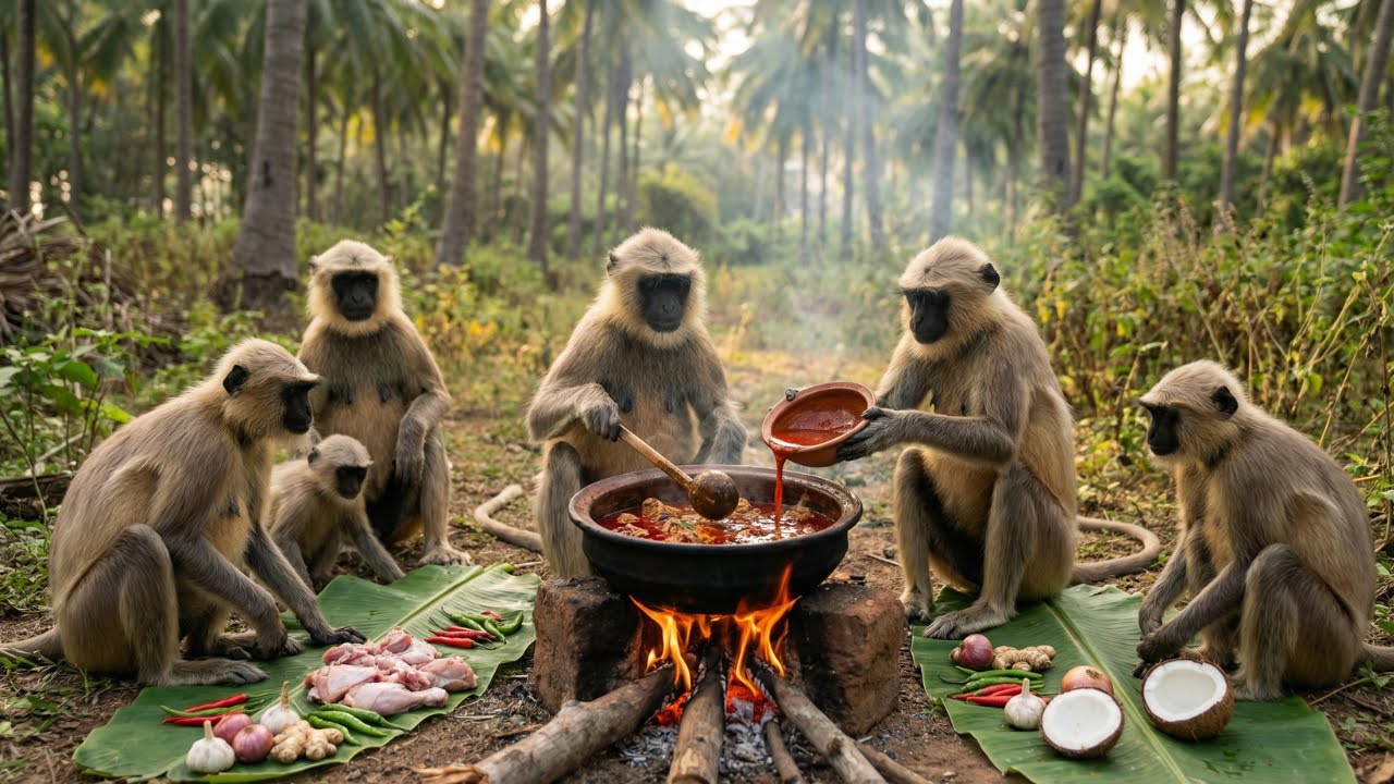 Monkeys Cook SPICY CHICKEN CURRY in the Jungle! 🐒🔥