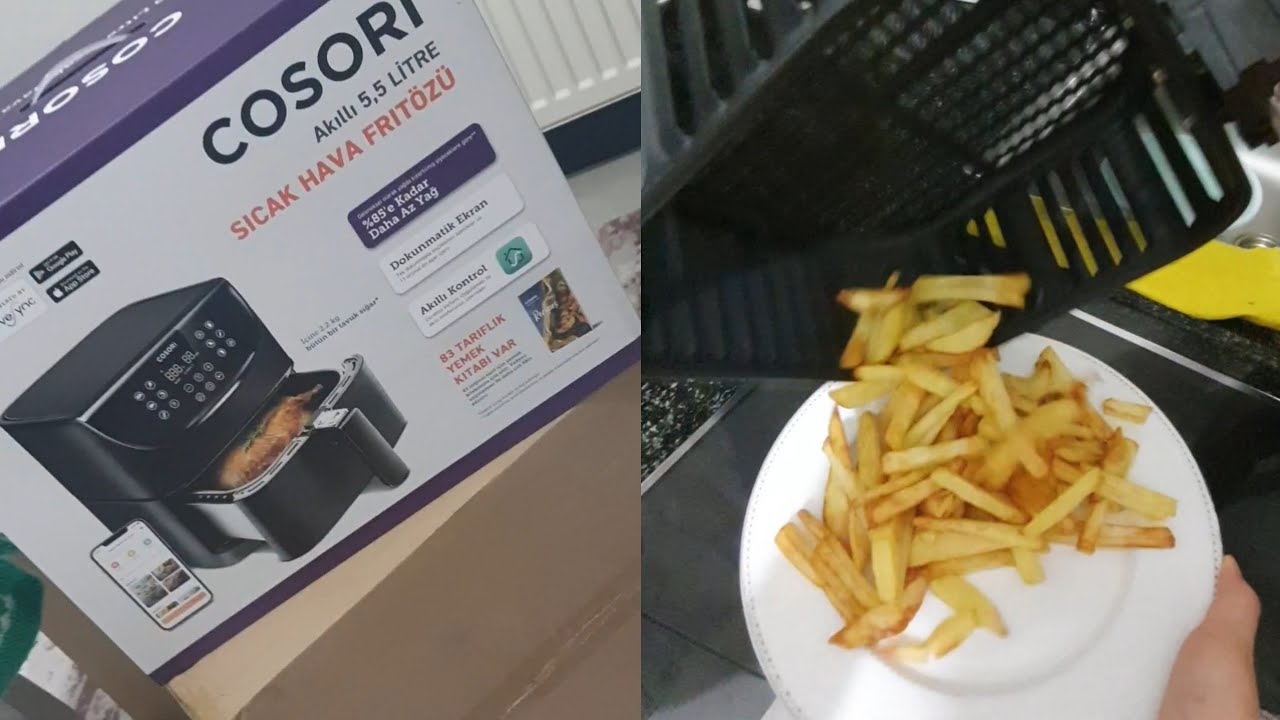 cosori 5.5 lt airfryer kutu açılımı ve patates kızartması ✨
