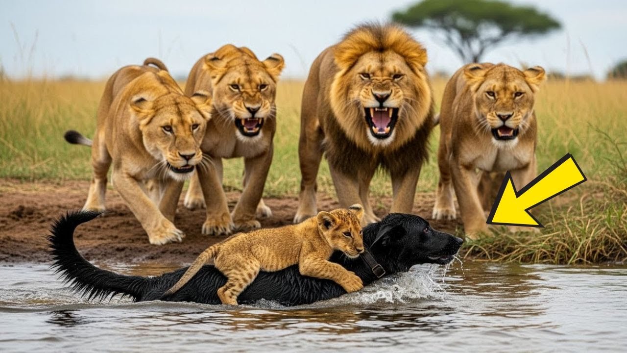 Chien sauve un lionceau de la noyade, mais la troupe apparaît et fait l’impensable !