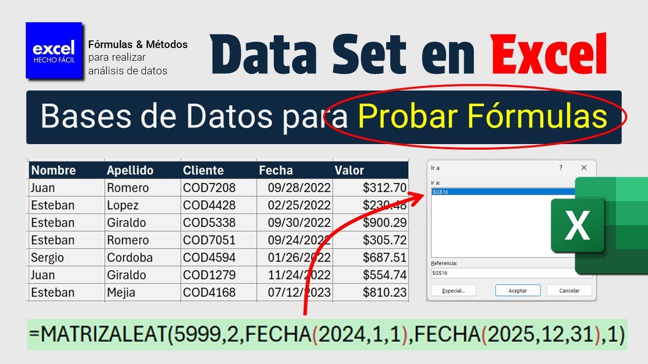 Cómo Crear (Data Sets) o Bases de Datos de Muestra para probar las Fórmulas de Excel