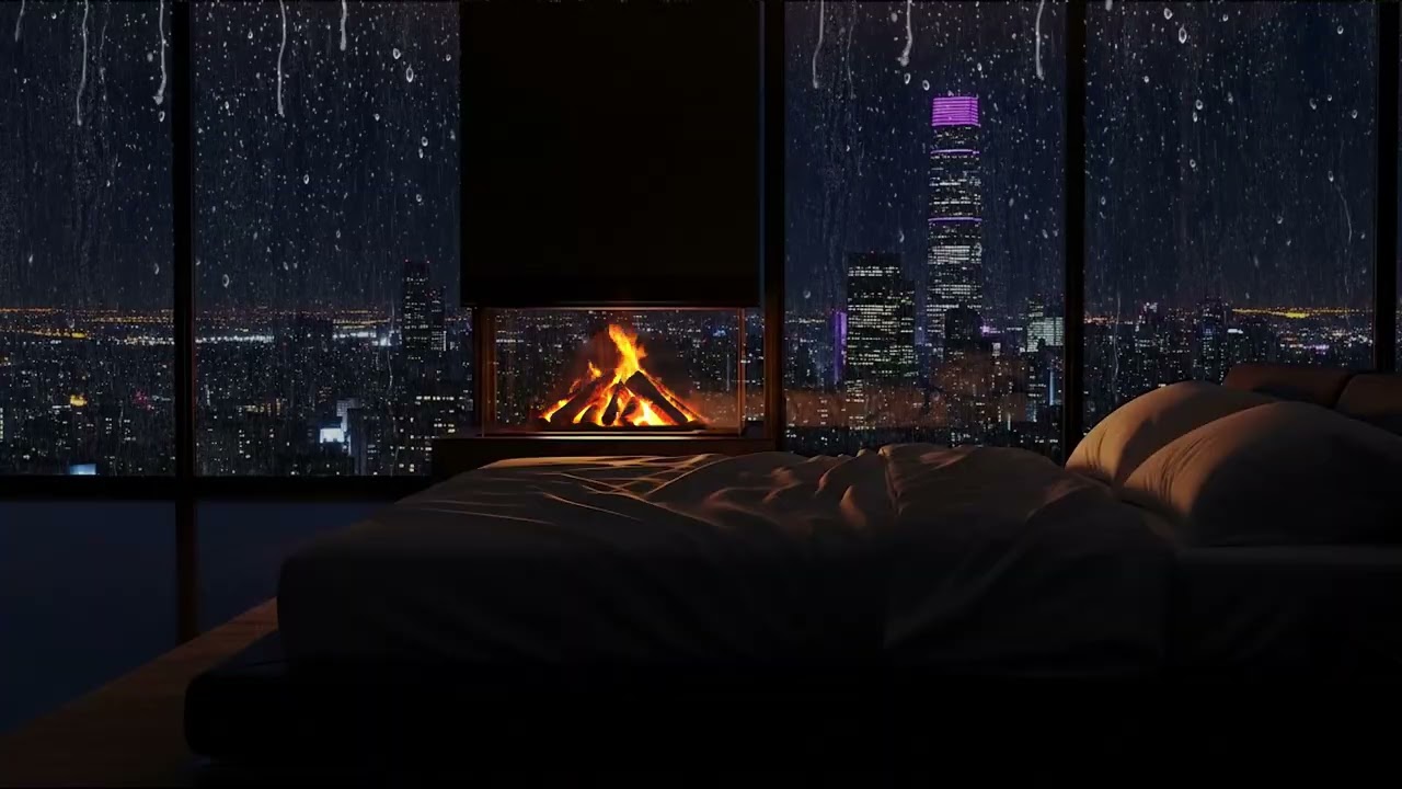 Rain Tapping at Midnight 🌙 | Relaxing Piano & Fireplace Sounds for Better Sleep